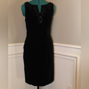 Vintage Laura Ashley Black Velvet Embroidered Sheath Dress Women’s 6